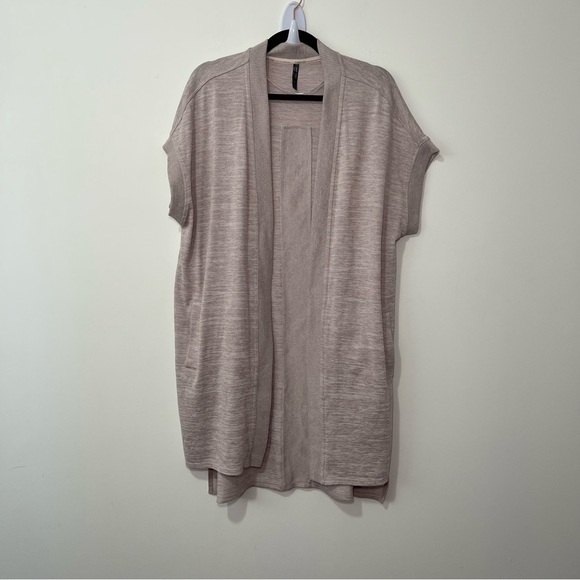 Calvin Klein Women’s Taupe Open Front Short Sleeve Cardigan Size M Performance - Picture 1 of 10